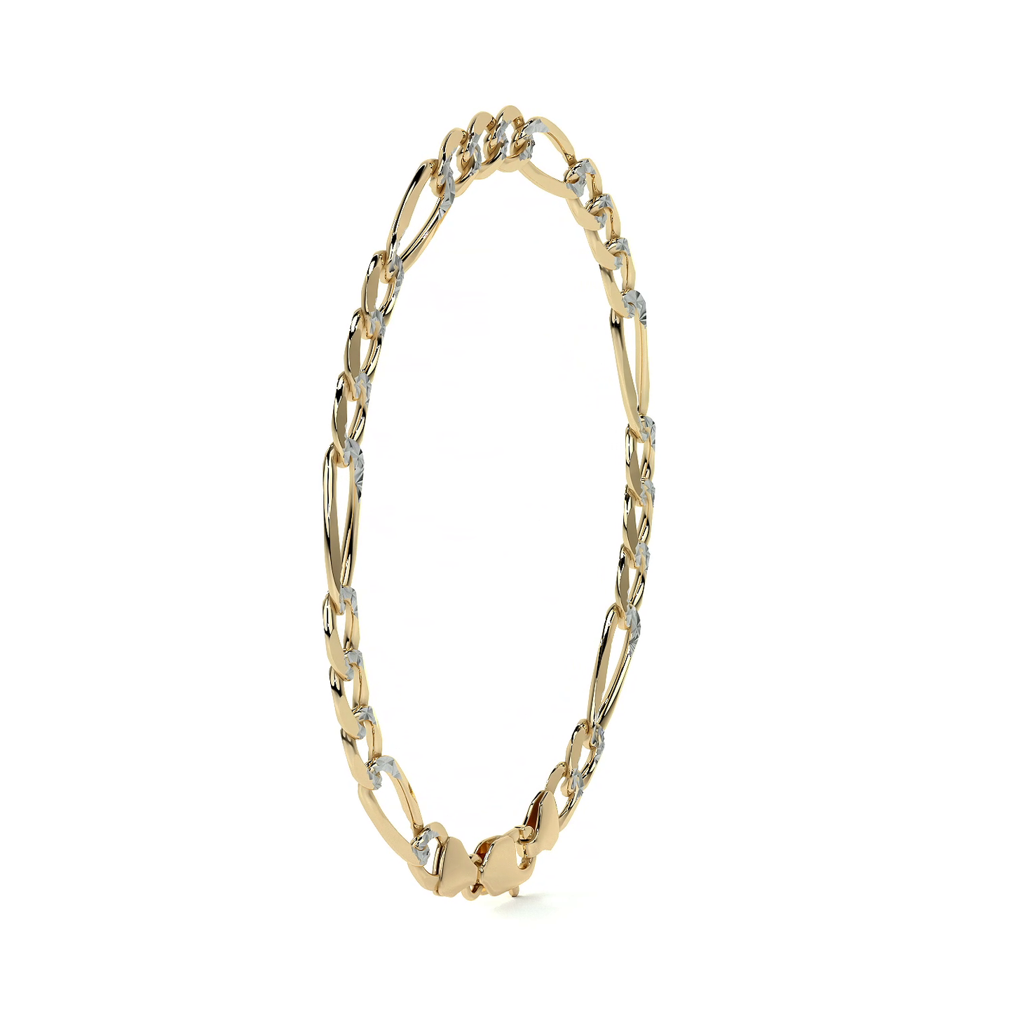 Pulsera de Oro 10K Estilo Fígaro 3x1 Pavé Italiano | Brazalete Sólido de Joyería Fina