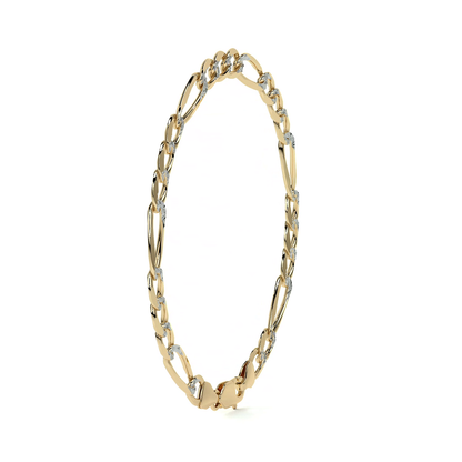 Pulsera de Oro 10K Estilo Fígaro 3x1 Pavé Italiano | Brazalete Sólido de Joyería Fina