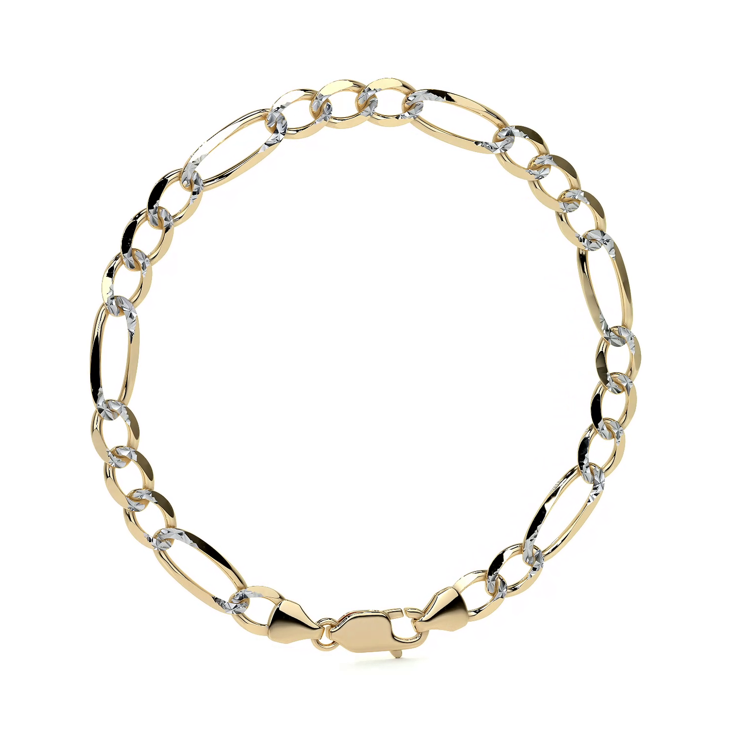 Pulsera de Oro 10K Estilo Fígaro 3x1 Pavé Italiano | Brazalete Sólido de Joyería Fina