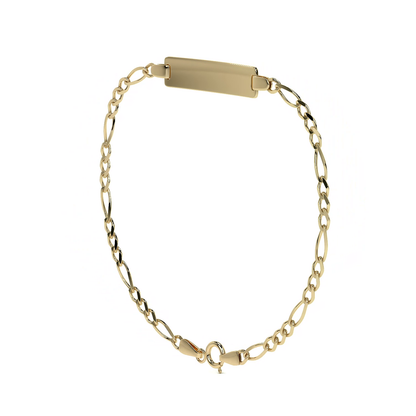Pulsera Esclava de Oro 10K Estilo Fígaro 3x1 con Placa | Joyería Italiana
