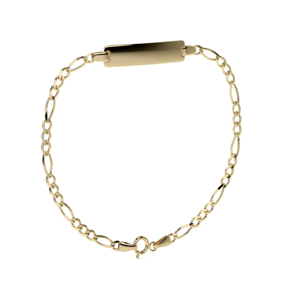 Pulsera Esclava de Oro 10K Estilo Fígaro 3x1 con Placa | Joyería Italiana