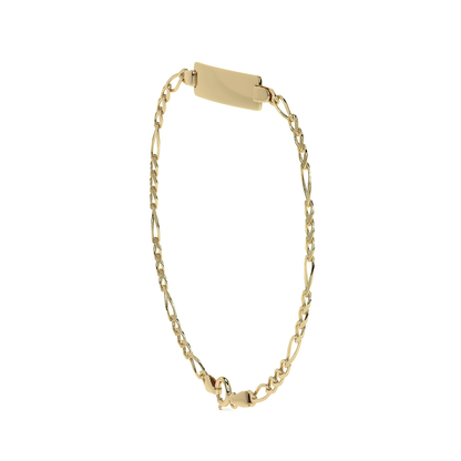 Pulsera Esclava de Oro 10K Estilo Fígaro 3x1 con Placa | Joyería Italiana