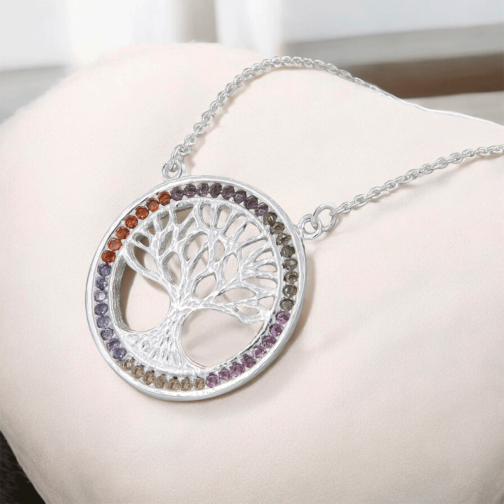925 Sterling Silver Tree of Life Necklace with Stone