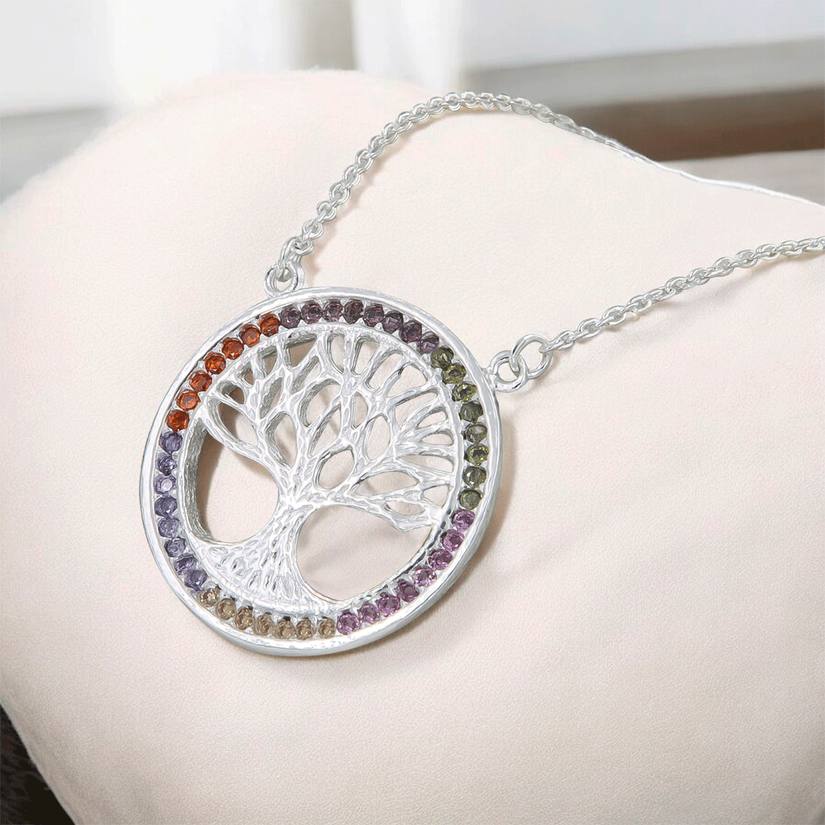 925 Sterling Silver Tree of Life Necklace with Stone