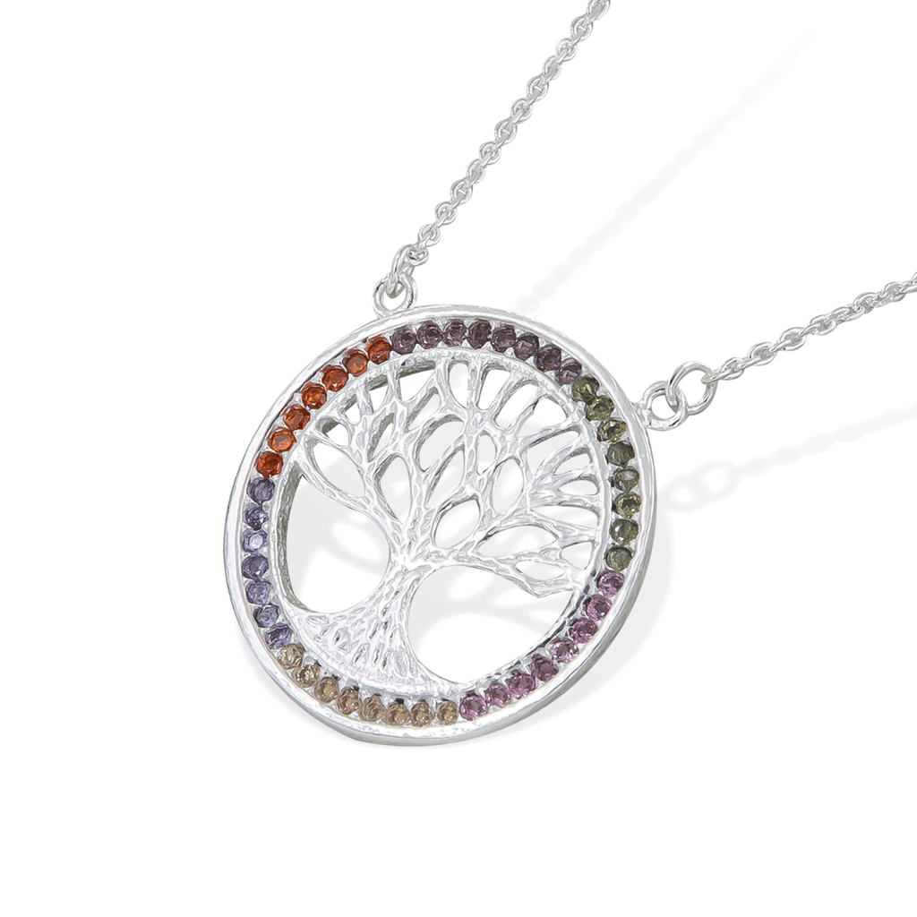 925 Sterling Silver Tree of Life Necklace with Stone