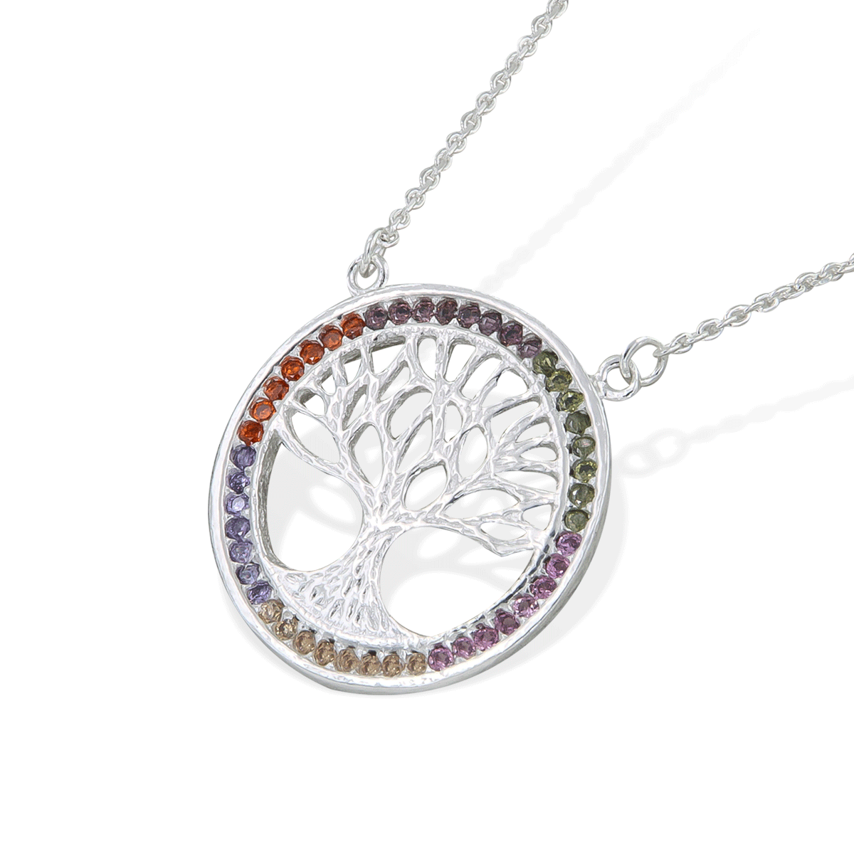 925 Sterling Silver Tree of Life Necklace with Stone