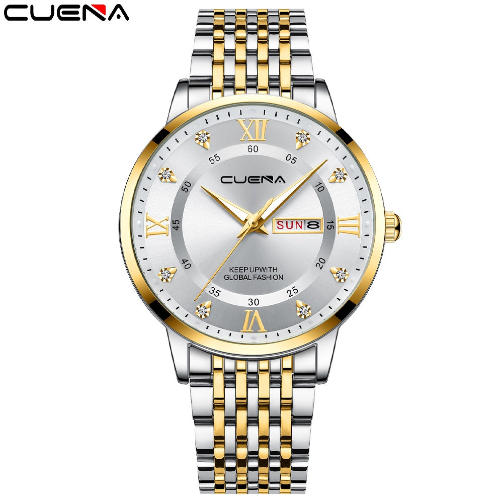 CUENA Men's Watches Original Brand Fashion Luxury Casual Business Stainless Steel 6008