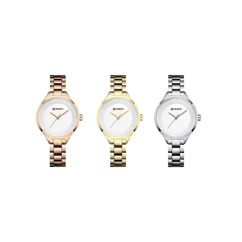 Curren Women's Stainless Steel Watch with Gold Strap, Luxury Fashion, All-Match, Simple 9015 X