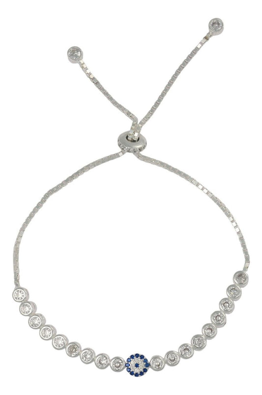 925 Sterling Silver Turkish Eye Bracelet with White and Blue Zirconia