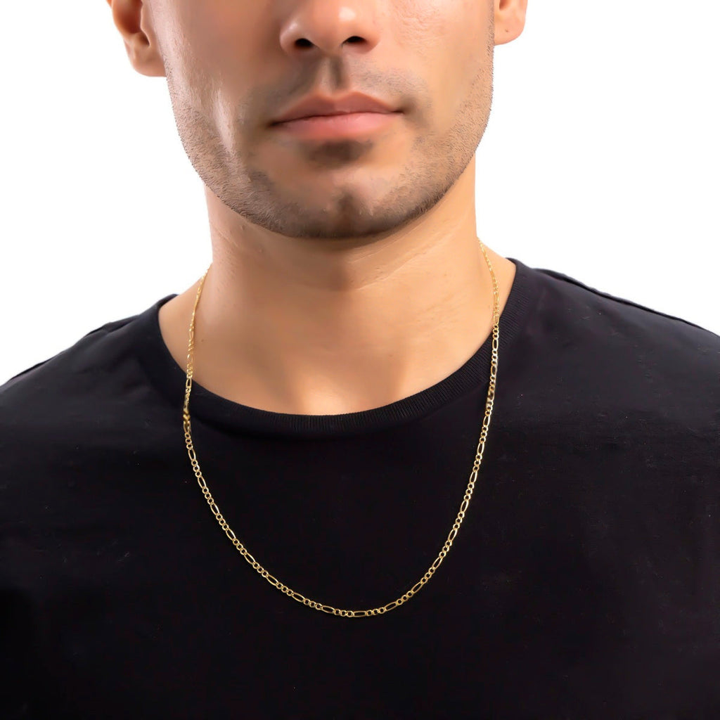 Solid Italian Figaro Chain, 10 Carat Gold, 2.6 mm, 55 cm