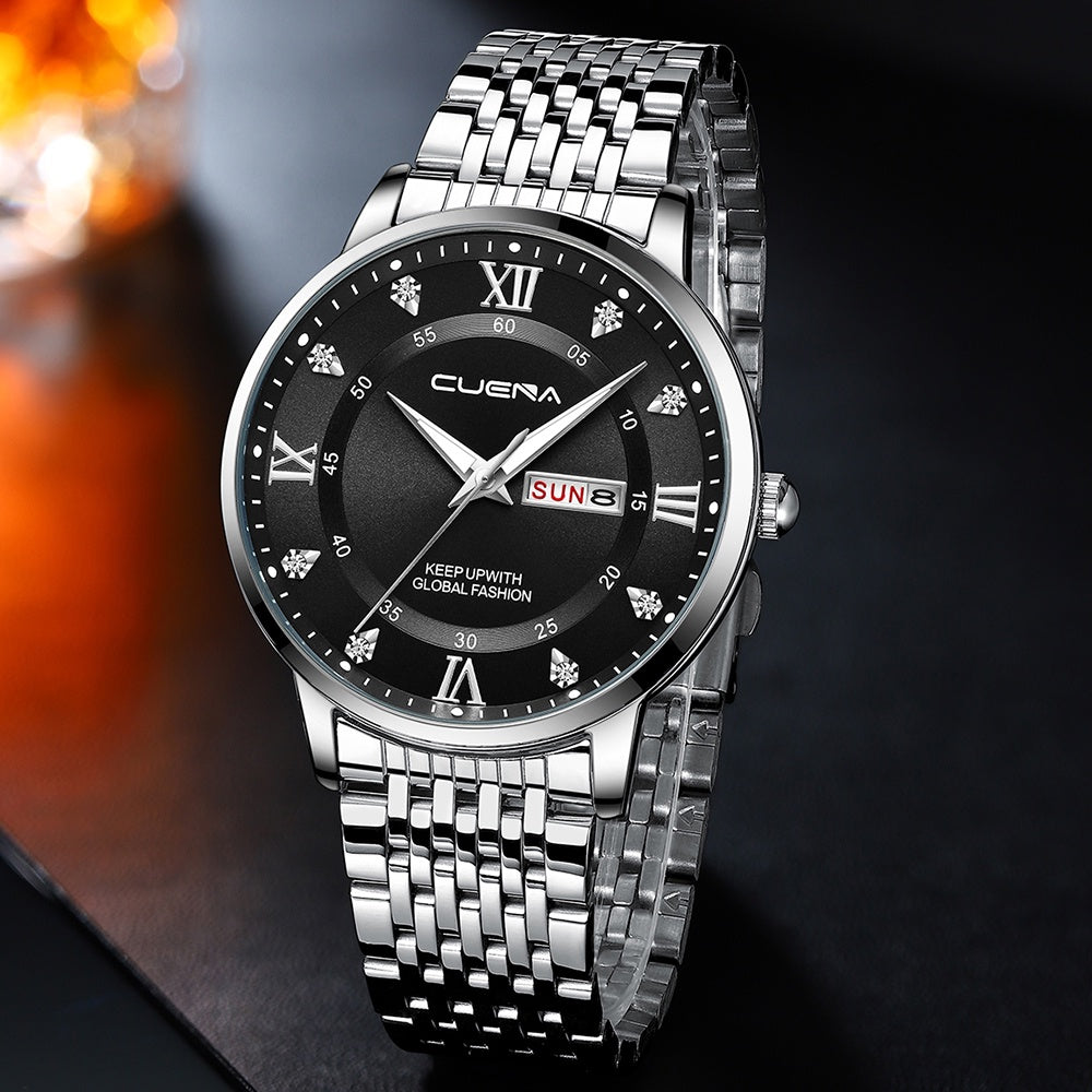 CUENA Men's Watches Original Brand Fashion Luxury Casual Business Stainless Steel 6008