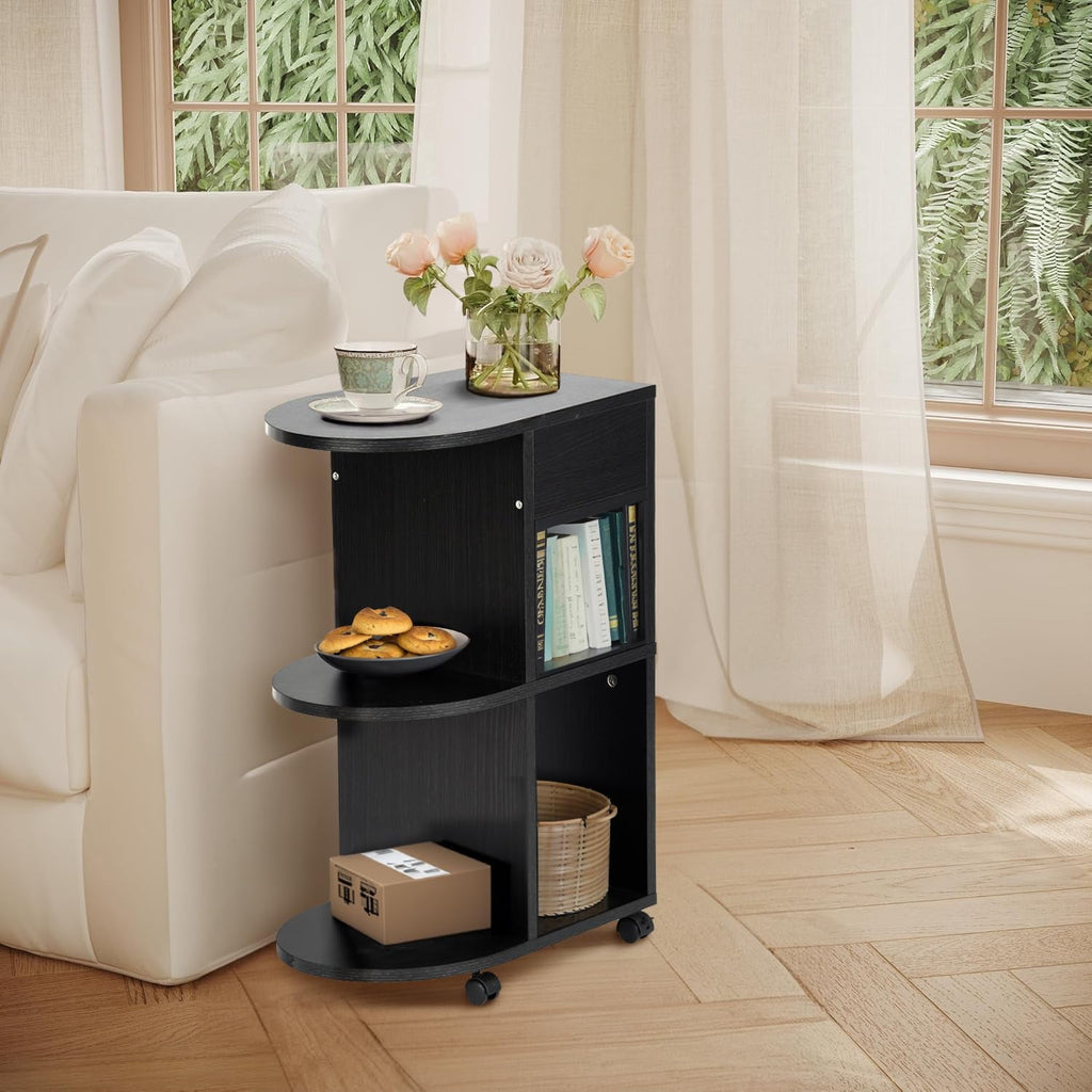 Homemake Furniture Black Wooden Desk with Wheels, with 2 USB Ports, 2 Sockets and Storage