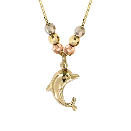 Gargantilla Italiana 14k De Delfin Y Bolas Tricolor