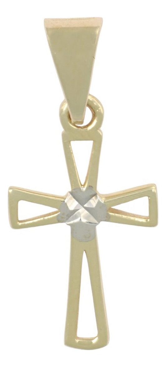 Dije De Cruz Con Un Punto Diamantado En Oro 10k 0.6 Grm