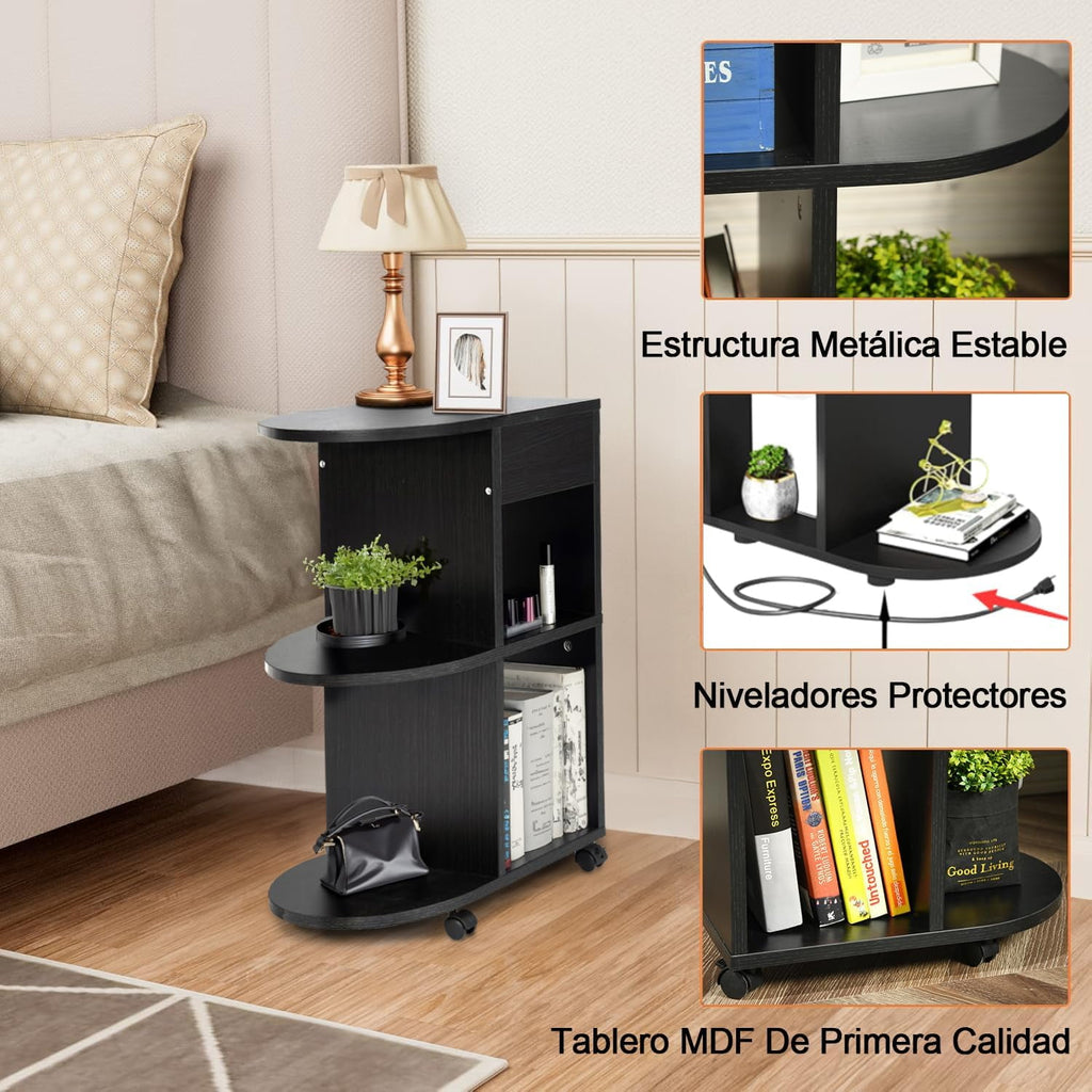 Homemake Furniture Black Wooden Desk with Wheels, with 2 USB Ports, 2 Sockets and Storage