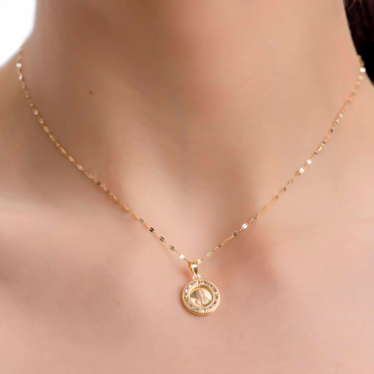 14k Gold National Medal Necklace of the Virgin Mary's Face