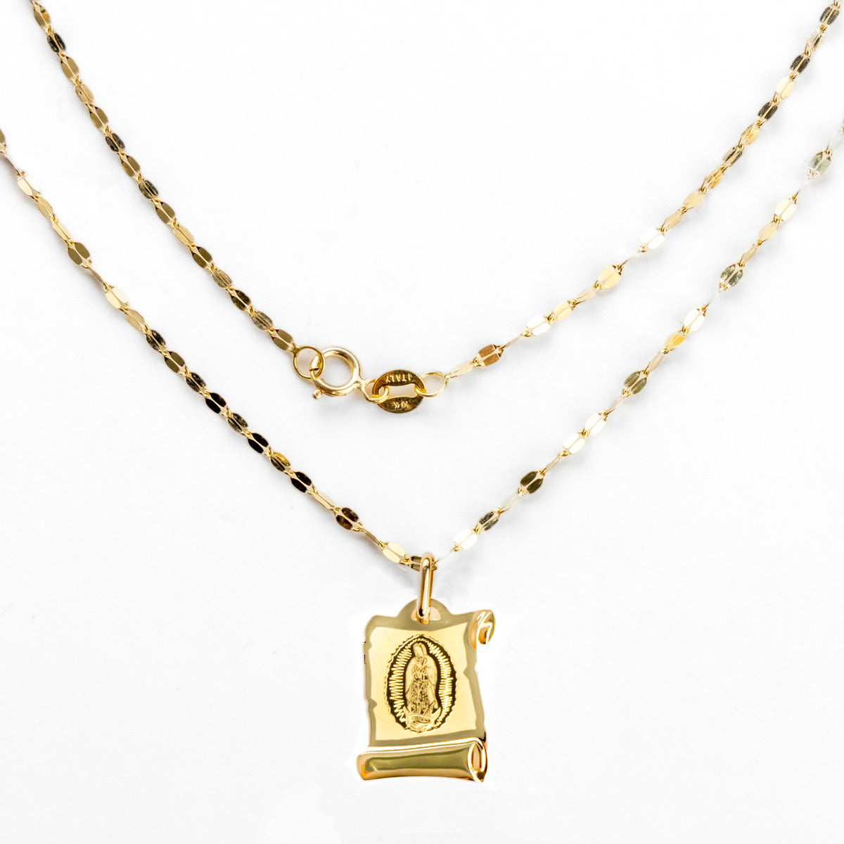 Necklace with Italian Virgin Medal in 14k Gold