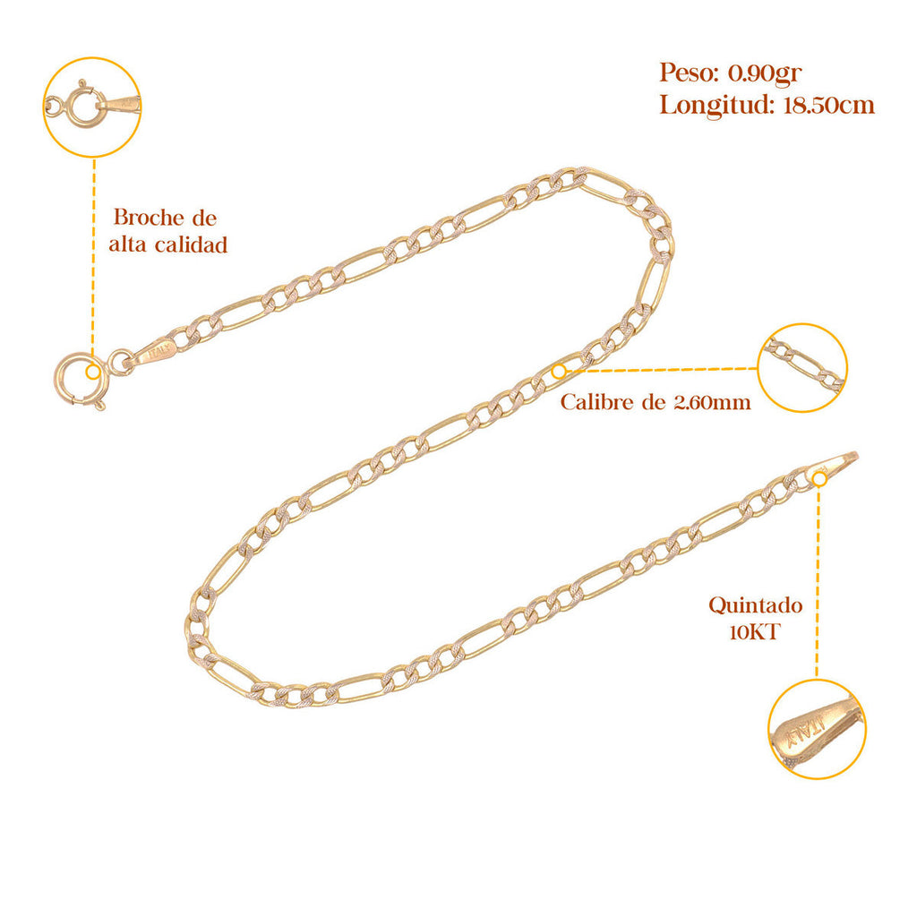 Italian Figaro Pave Bracelet, 10 Carat Gold, 2.6mm, 18.5cm