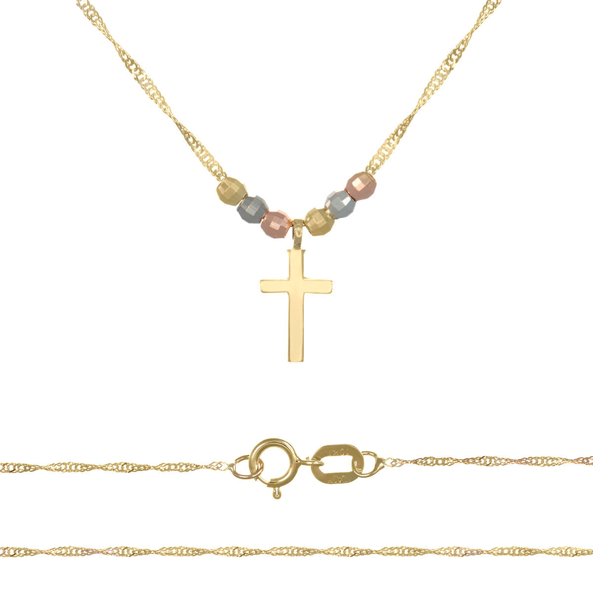 Italian Choker 10k with Cross and Tricolor Beads