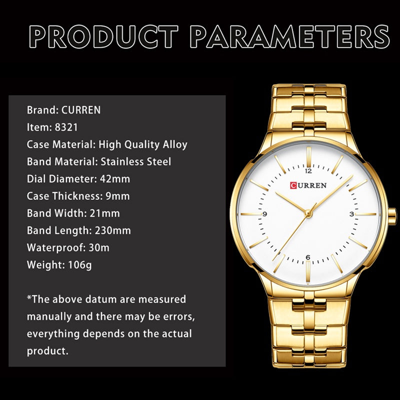 CURREN Men's Fashion Simple Casual Stainless Steel Quartz Waterproof Watch Without Box 8321 XS
