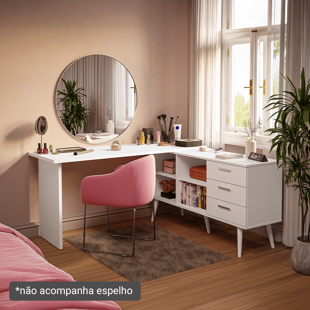 Madesa White Corner Vanity for Makeup or Desk