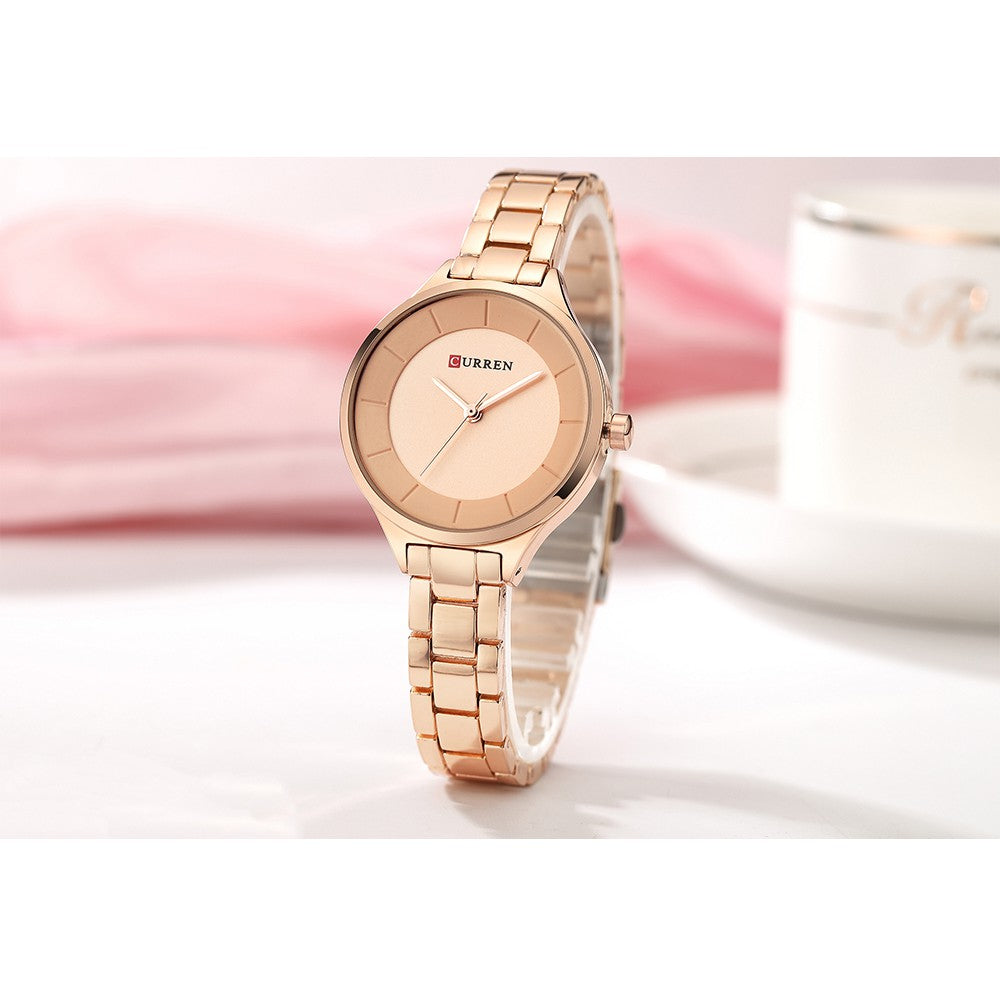 Curren Women's Stainless Steel Watch with Gold Strap, Luxury Fashion, All-Match, Simple 9015 X