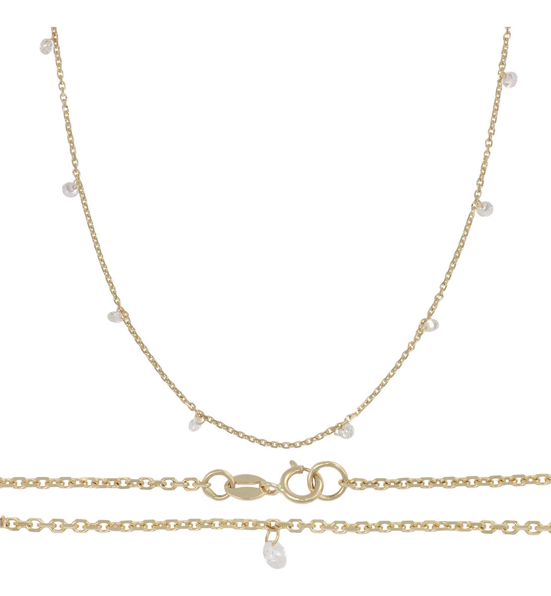 14k Gold Necklace for Women with Stone, 45cm, 1mm