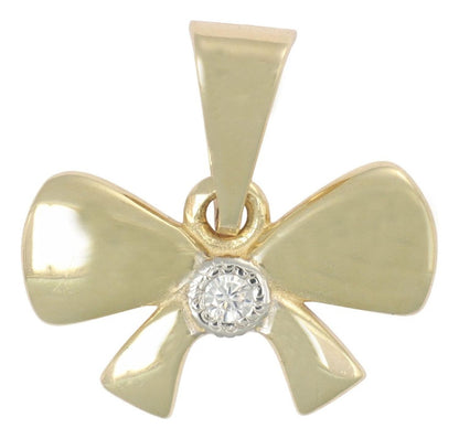 Dije En Figura De Moño Con Una Zirconia 10k 1.1 Grm