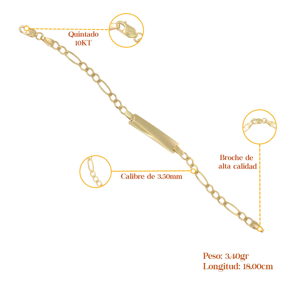 Italian Figaro 3x1 Slave Bracelet, 10 Carat, 3.5mm, 18cm