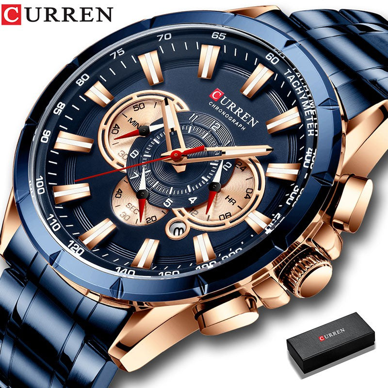 Curren Men's Luxury Brand Chronograph Stainless Steel Quartz Watch Date Fashion Business Wristwatch Male Watch 8363 s
