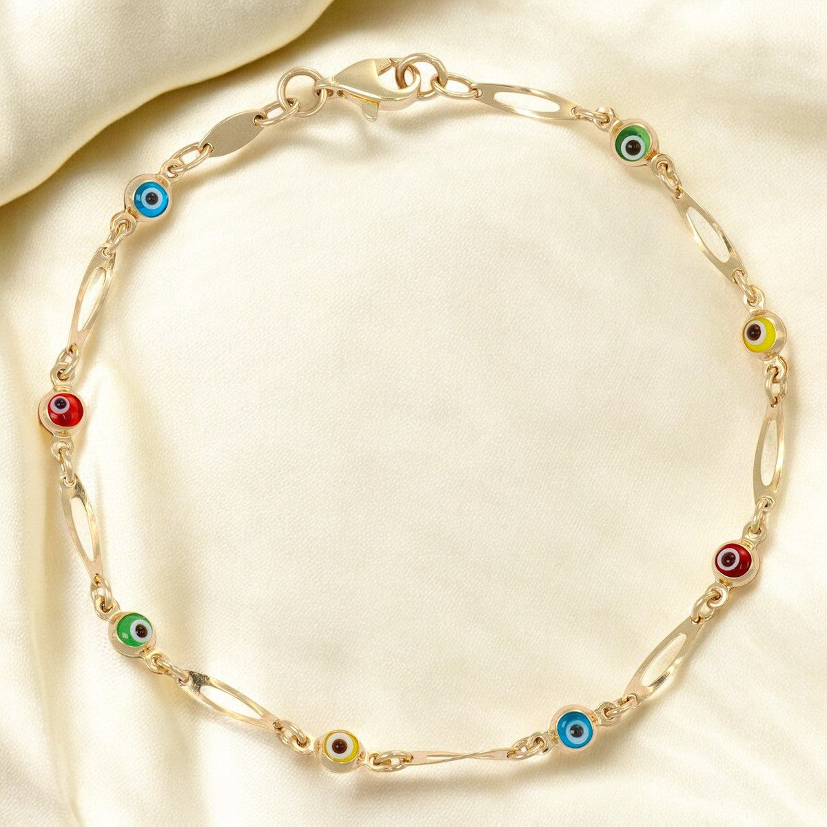Pulsera De Mujer De Ojos Multicolor De 10 Quilates 3mm, 18cm