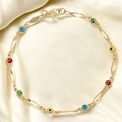 Pulsera De Mujer De Ojos Multicolor De 10 Quilates 3mm, 18cm