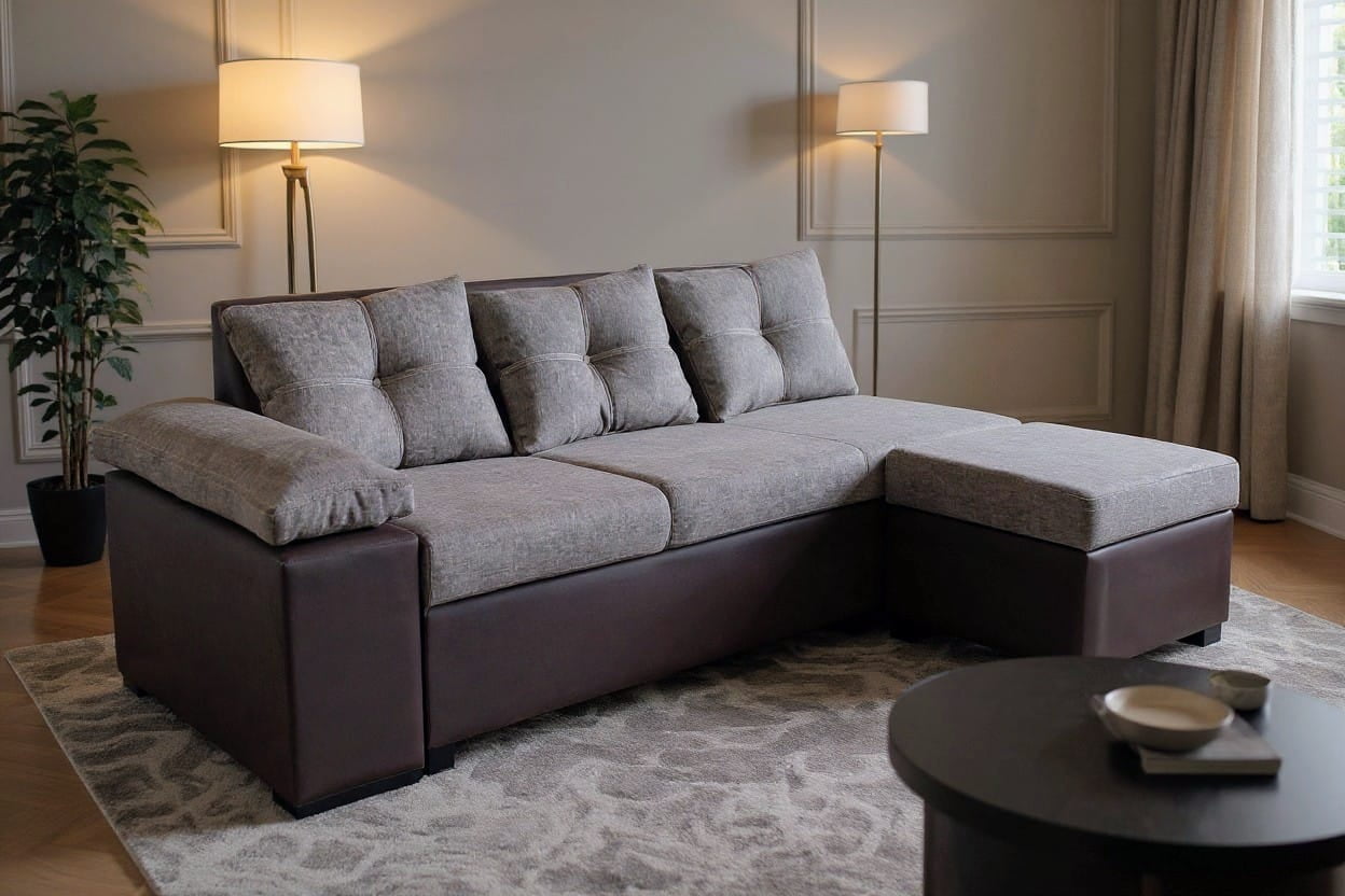 Isabela modular corner sofa (left and right) with included storage chest, Atlas del Descanso, gray color