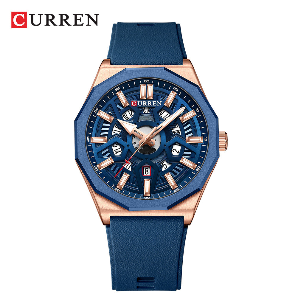 CURREN Men's Watch, Original Brand, Luminous Hands, Unique Retro Dial, Silicone Strap, Fashion, Business, Casual, Sports, Quartz, Waterproof 8437 X