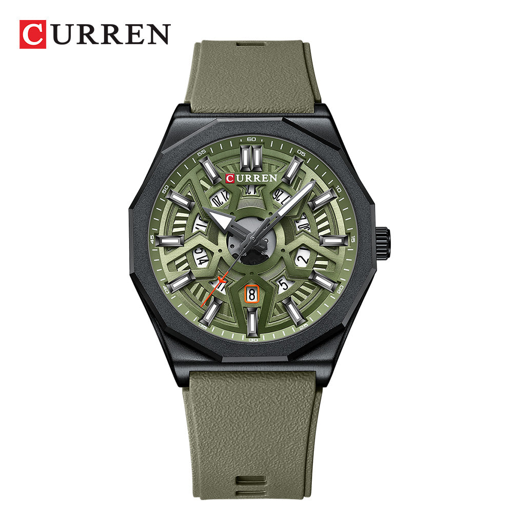 CURREN Men's Watch, Original Brand, Luminous Hands, Unique Retro Dial, Silicone Strap, Fashion, Business, Casual, Sports, Quartz, Waterproof 8437 X