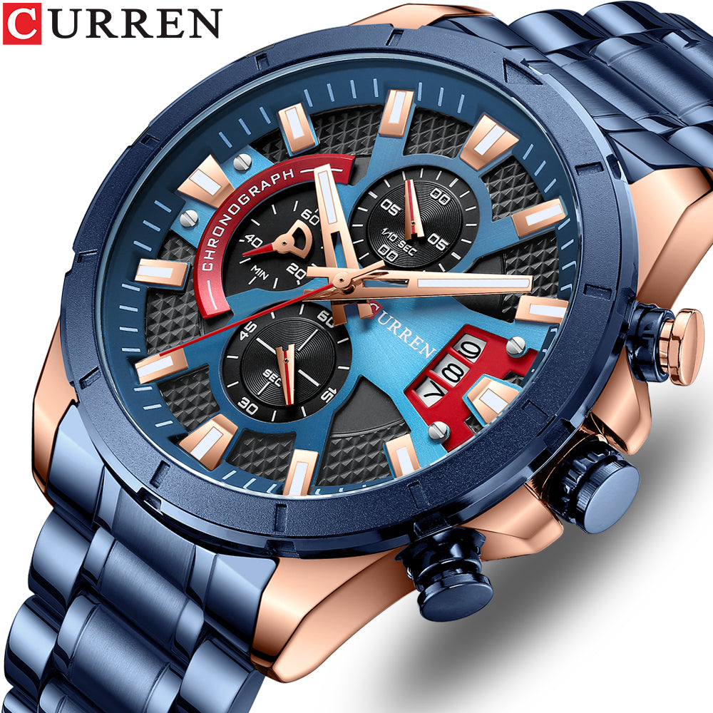 CURREN New Fashion Watches for Men Casual Luminous Brown Face Stainless Steel Band Waterproof 8401 XH Without Box
