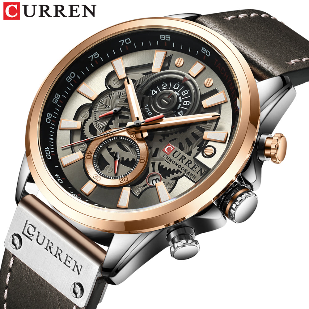 Curren Multifunctional True Three Eyes Chronograph Watch with Waterproof Leather Strap 8380 XS