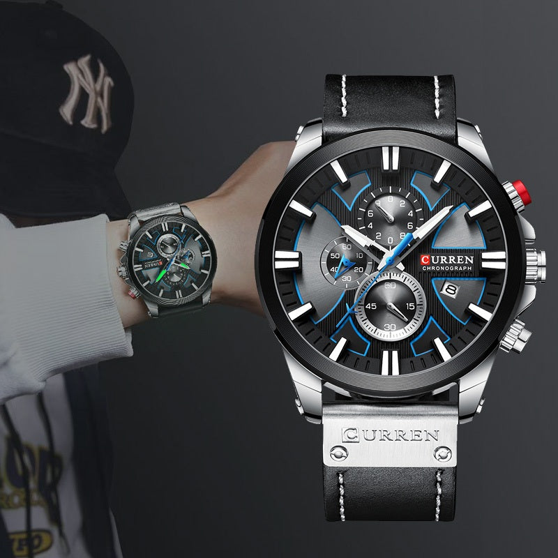 Curren Men's Waterproof Multifunctional Quartz Watch with Calendar and Leather Strap 8346 xs