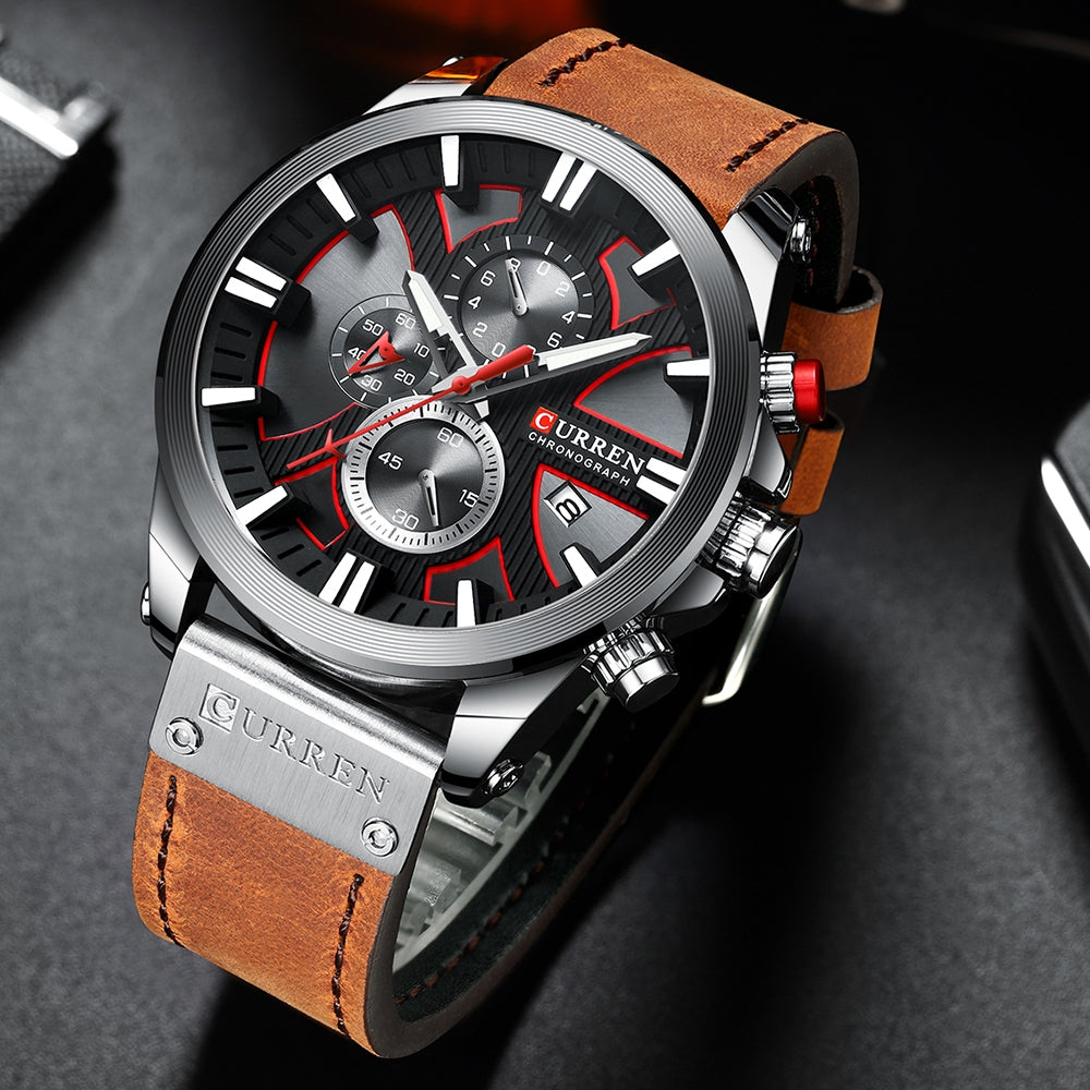 Curren Men's Waterproof Multifunctional Quartz Watch with Calendar and Leather Strap 8346 xs