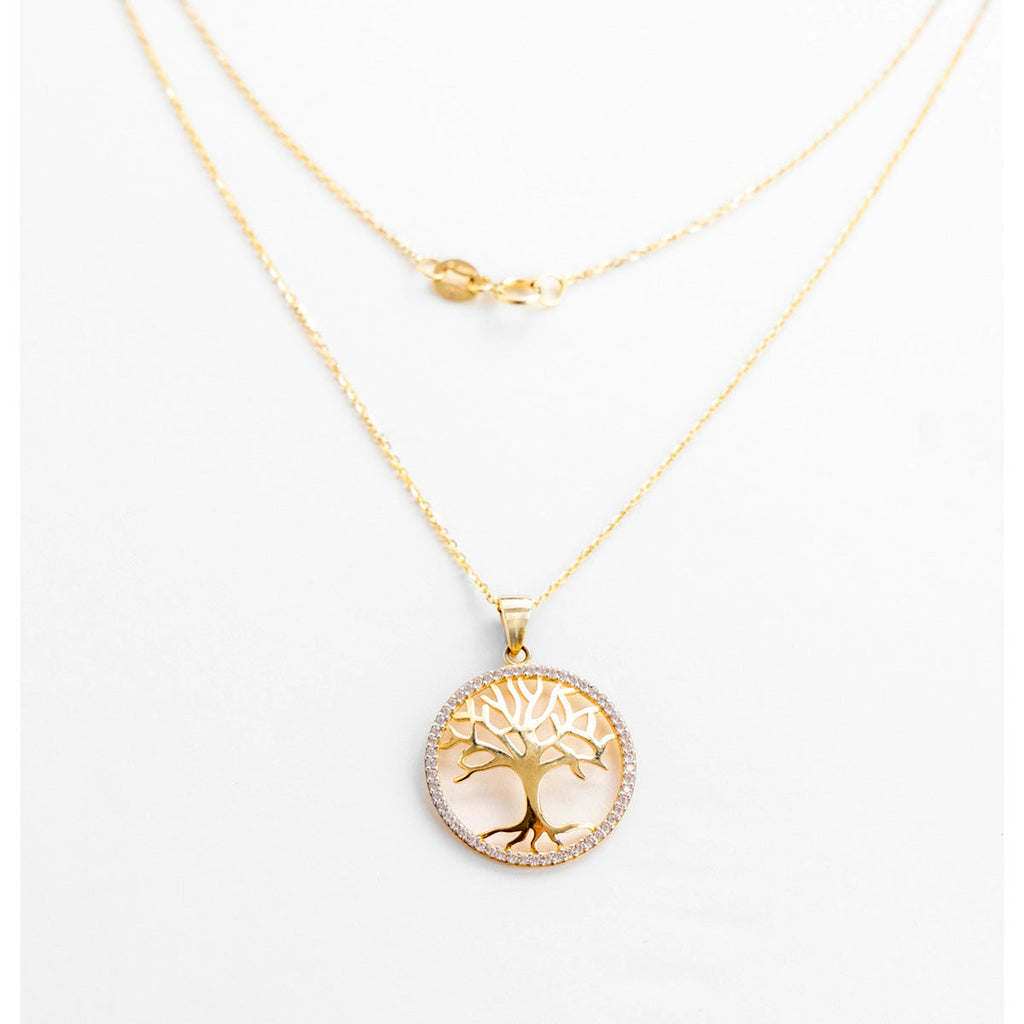 14k Gold Tree of Life Necklace with Cubic Zirconia