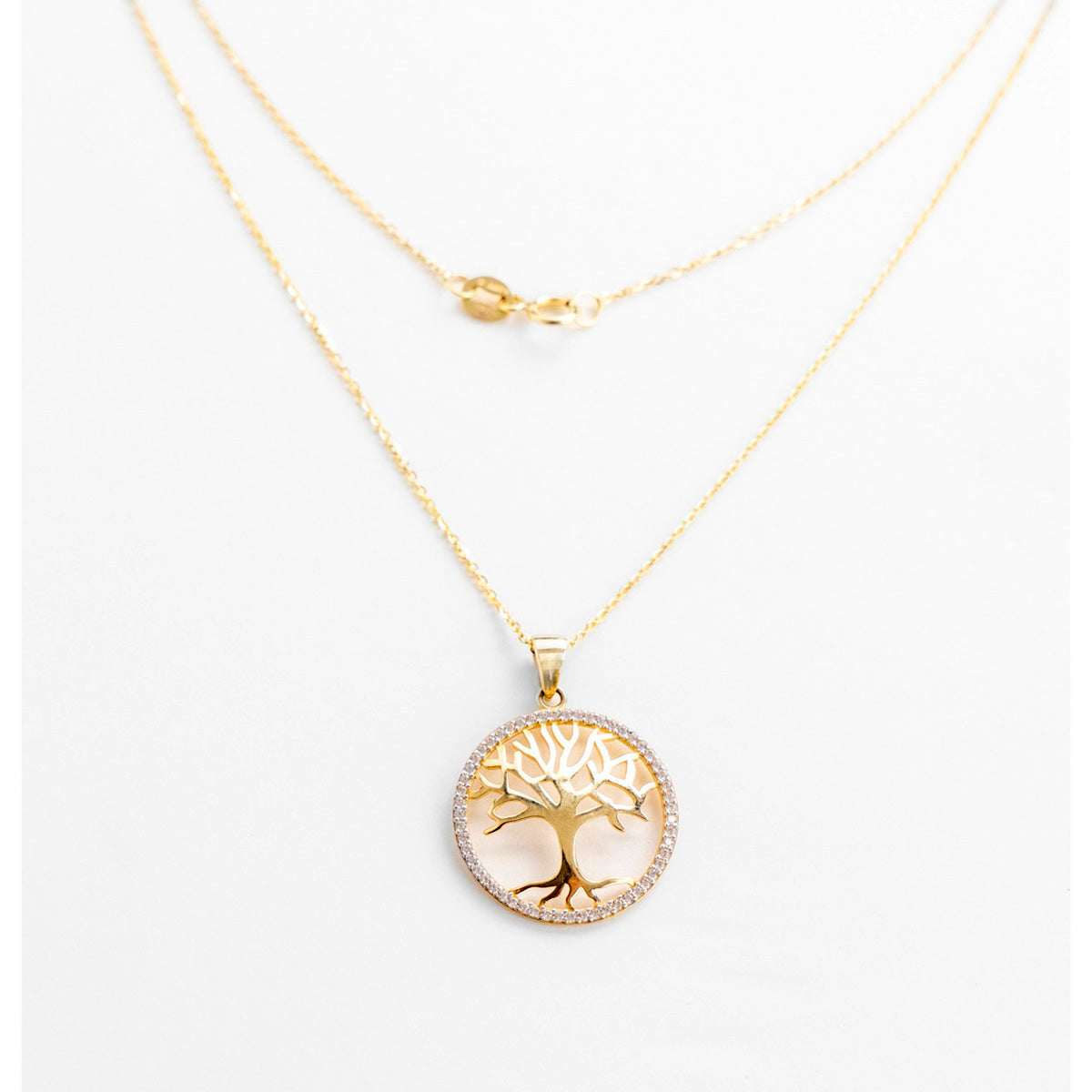 14k Gold Tree of Life Necklace with Cubic Zirconia