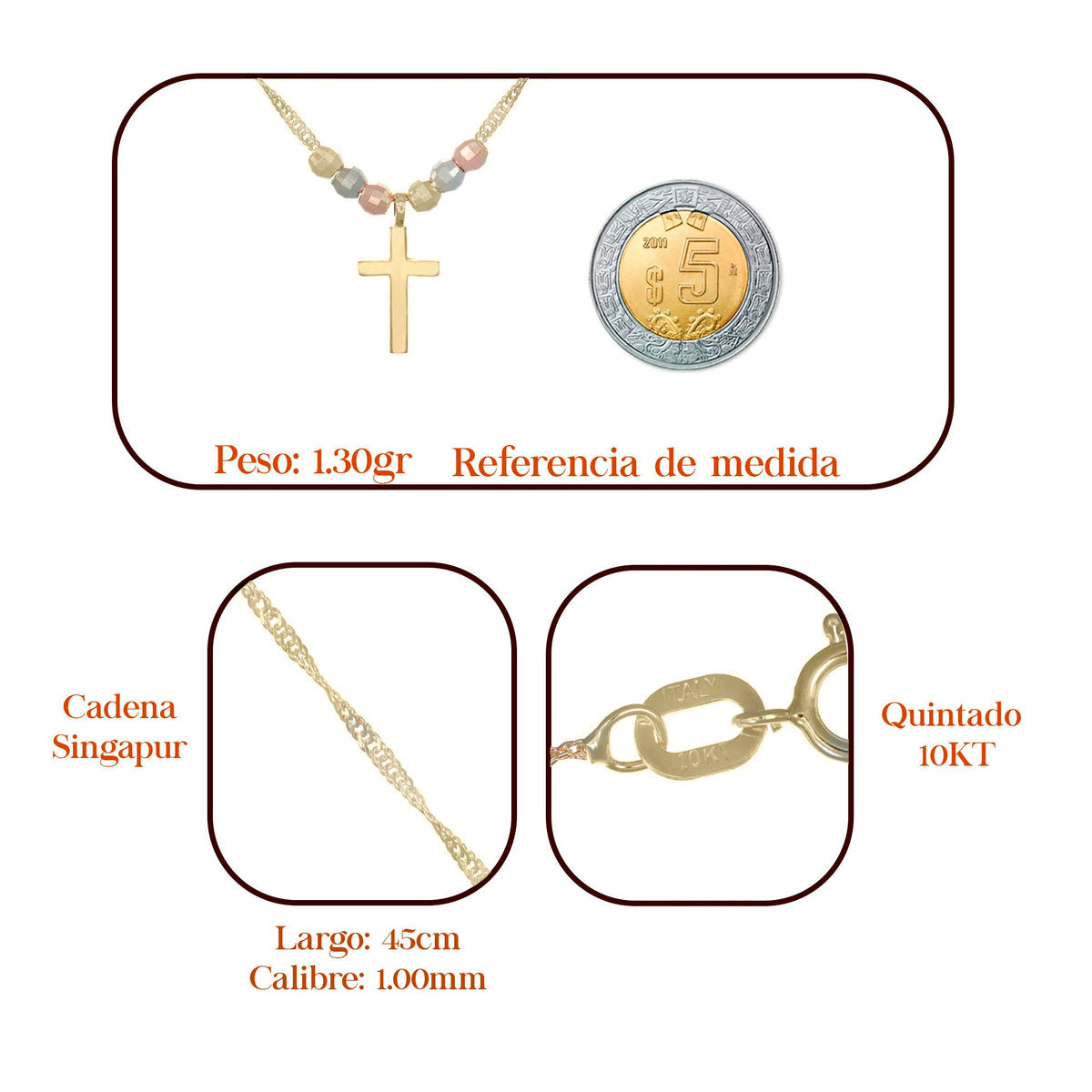 Italian Choker 10k with Cross and Tricolor Beads