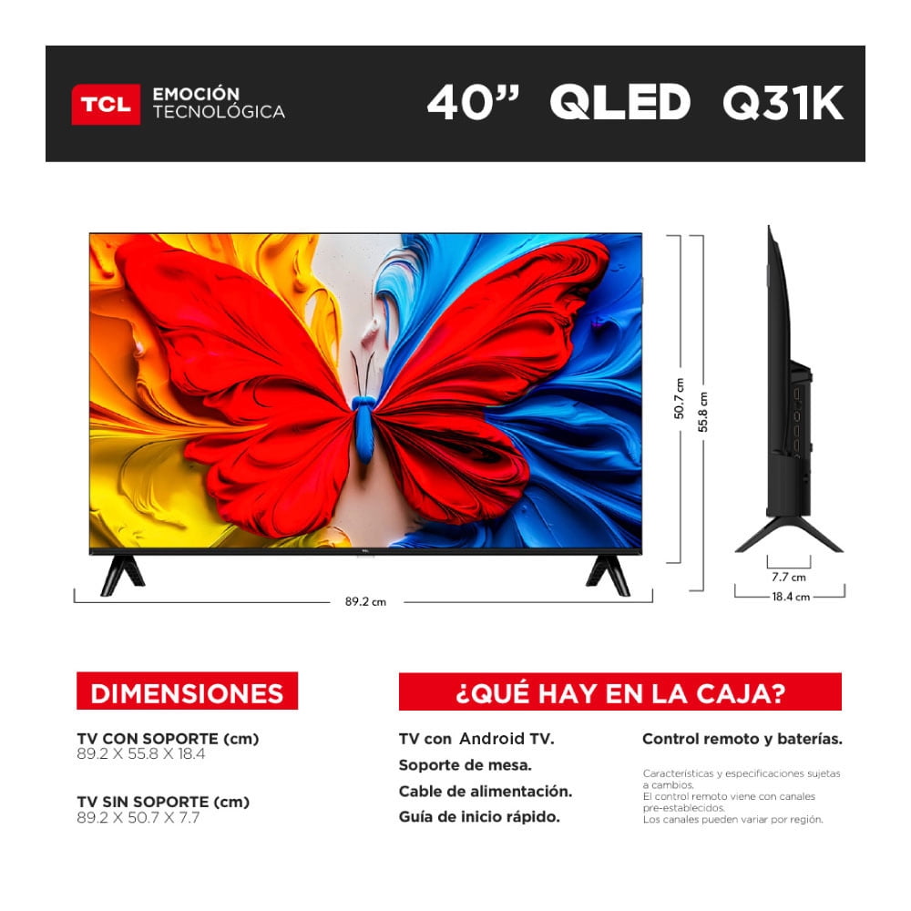 TV TCL Pantalla 40 Pulgadas QLED Smart Google TV 40Q31K