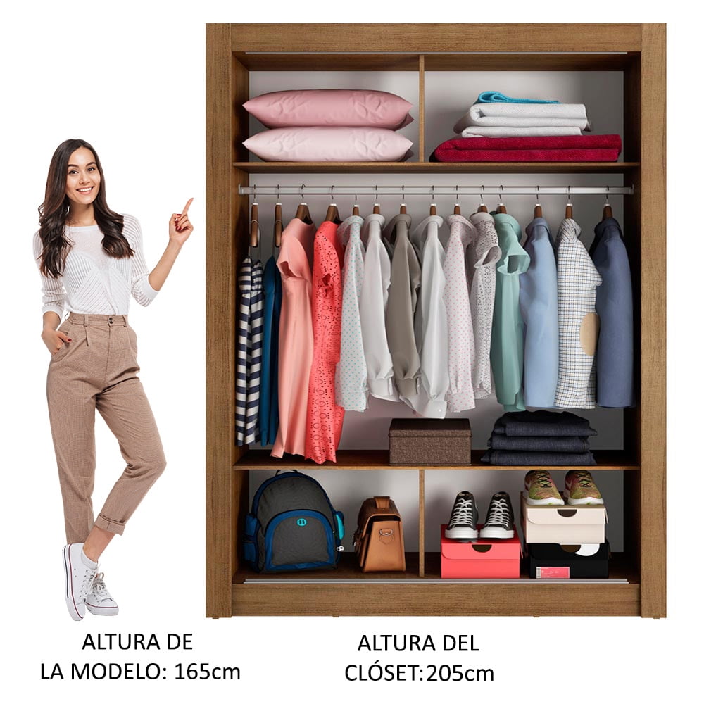 Madesa Denver Wardrobe Closet with 2 Sliding Doors, Brown/Black