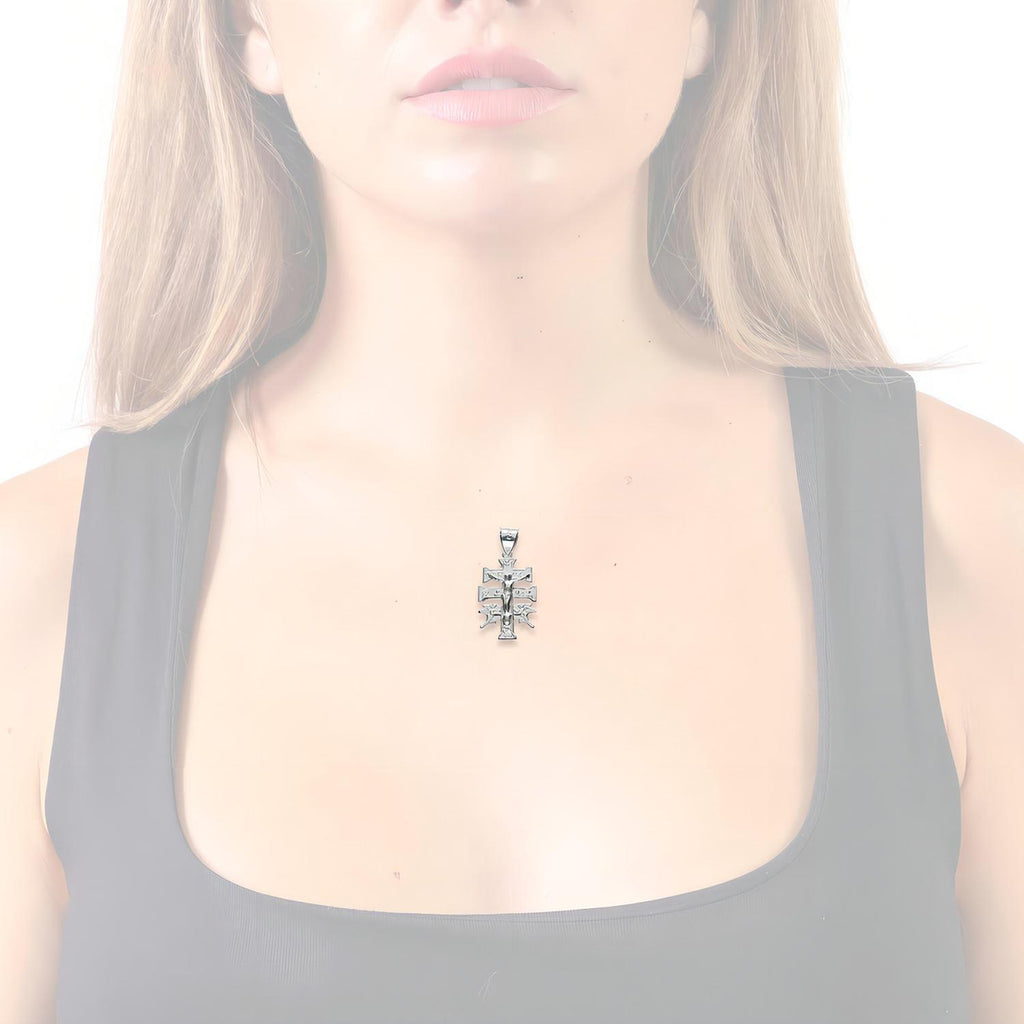 Slim Caravaca Cross Pendant in .925 Sterling Silver, Taxco, Guerrero, White