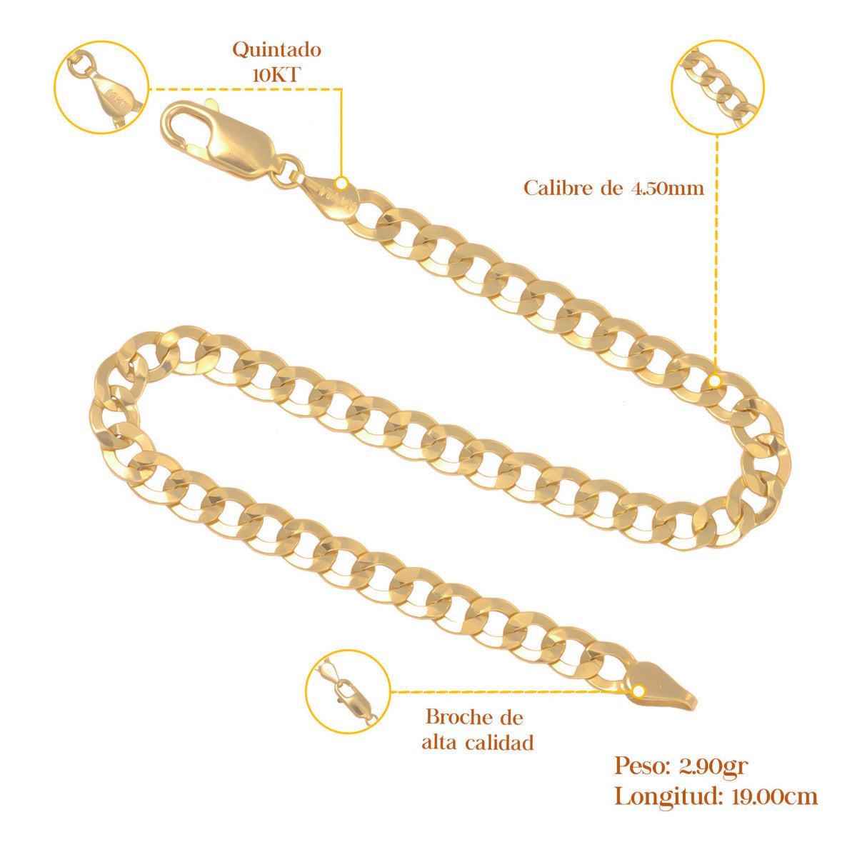 10 Carat Hollow Cuban Italian Bracelet 4.5mm, 18.5 Cm