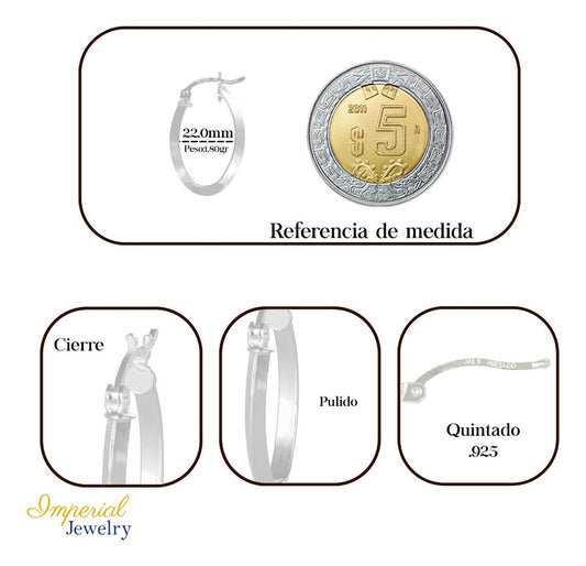 Arete Ovalado De Tubo Triangular De Plata 925 Liso De 22 Mm