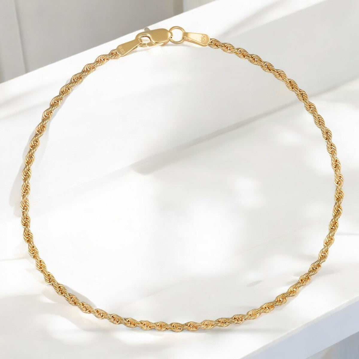 Hollow Twisted Bracelet, 10k Italian Gold, 1.9mm Gauge, 18.5cm