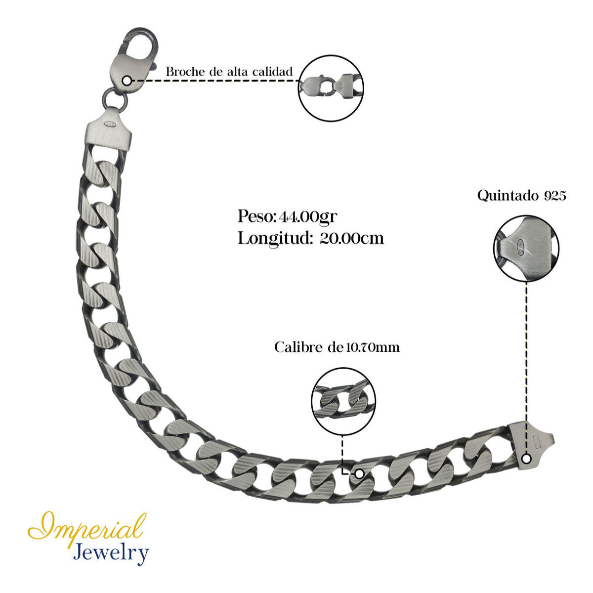 925 Sterling Silver Cuban Bracelet 20cm 10.7mm Gauge Italian