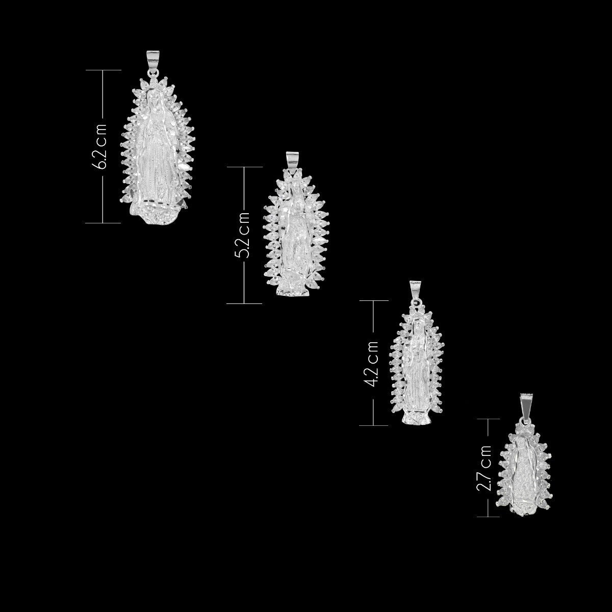 Virgin of Guadalupe Pendant in 925 Silver with Cubic Zirconia 5.2cm